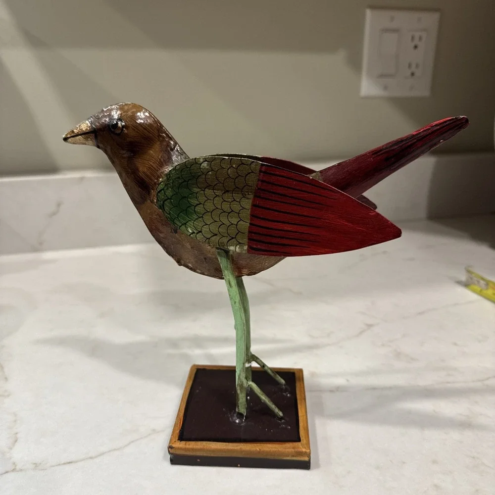 Pottery Barn Folk Art Metal Bird Floral Figurine Home Decor